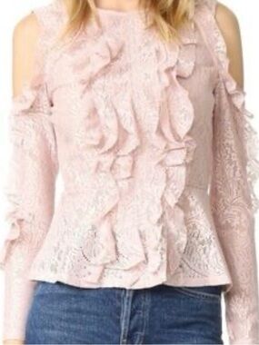 BCBGMaxAzria Lace Ruffle Blouse in Light Blush